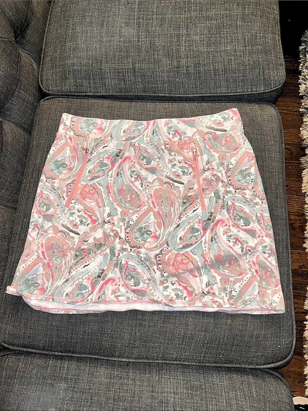 T by Talbots Paisley Mini Skirt in Pink & Gray Size Large